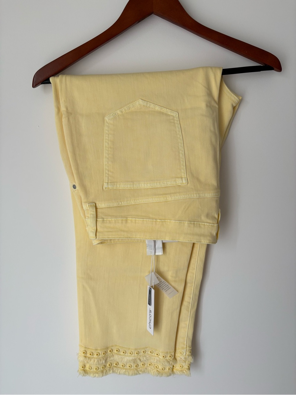 Chico's So Slimming Straight Yellow Eyelet-Hem Jeans